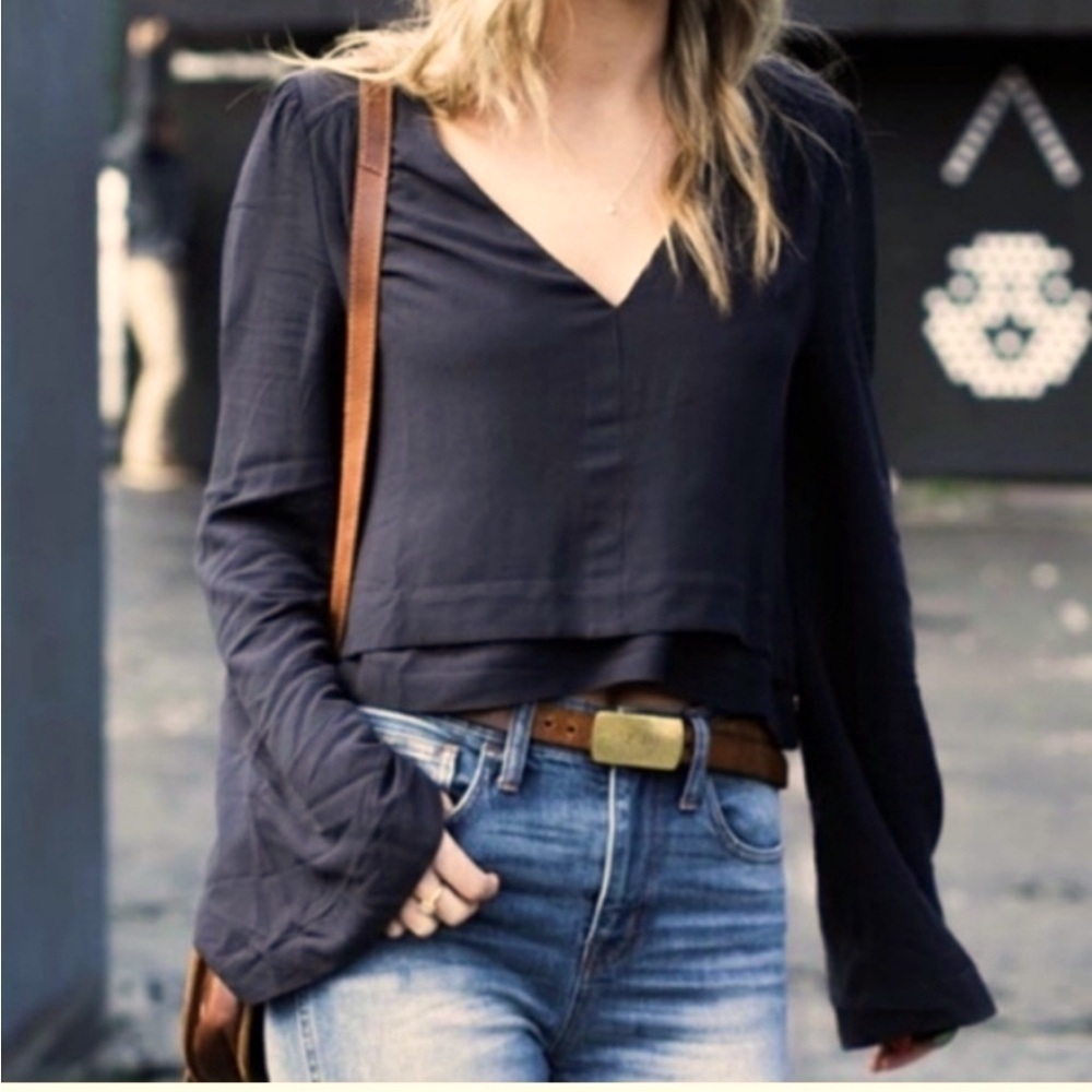 Free People Black Bell Sleeve Crop Top